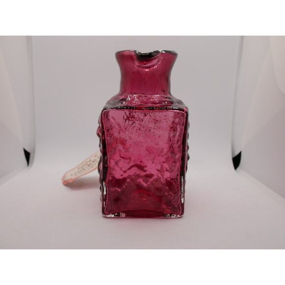 Vintage Hand Blown Pilgrim Crinkle Glass Cranberry Small Pitcher - Picture 7 of 16